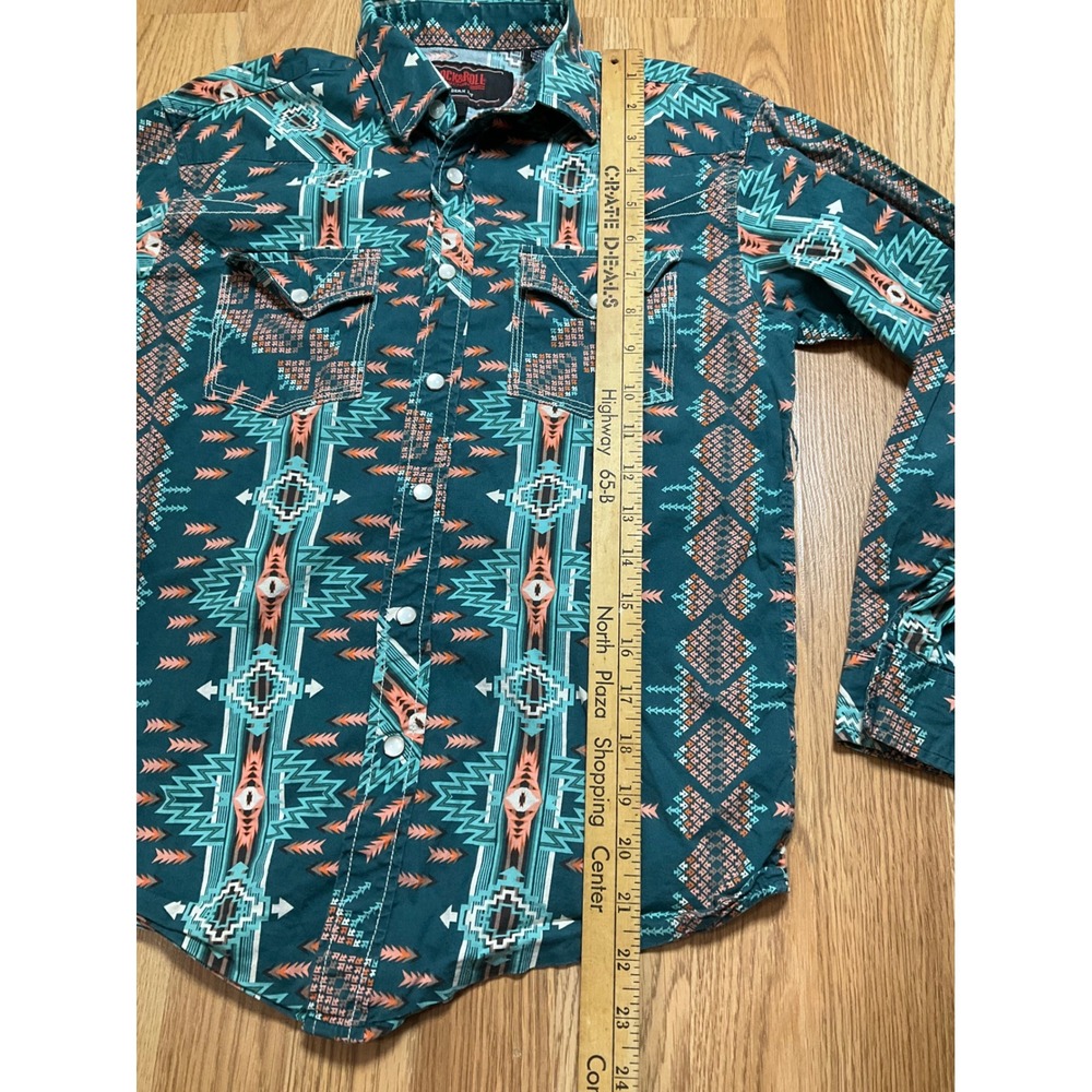 Aztec-Print Teal Western Snap Closure Shirt - Picture 6 of 8